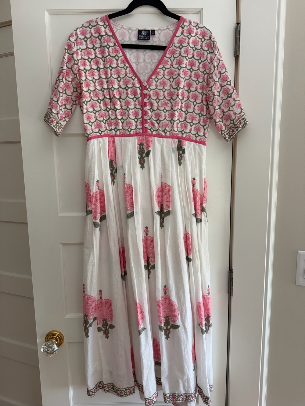 Madison Mathew’s Hand-Block Floral Pink and White Dress